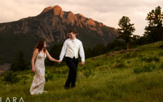 bride and groom in the mountains