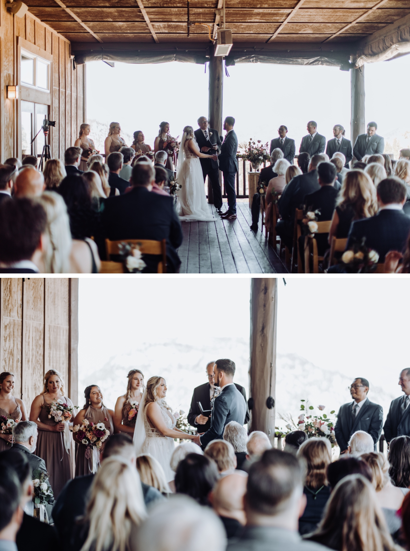 A wedding ceremony with views of Lily Mountain
