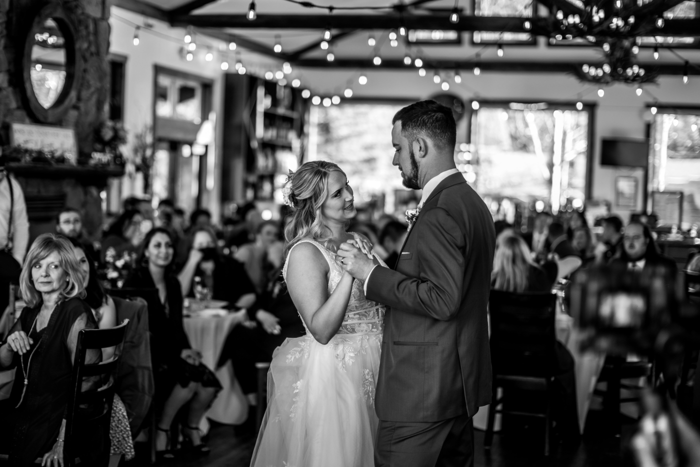 Bride and groom first dance at Twin Owls Steak House