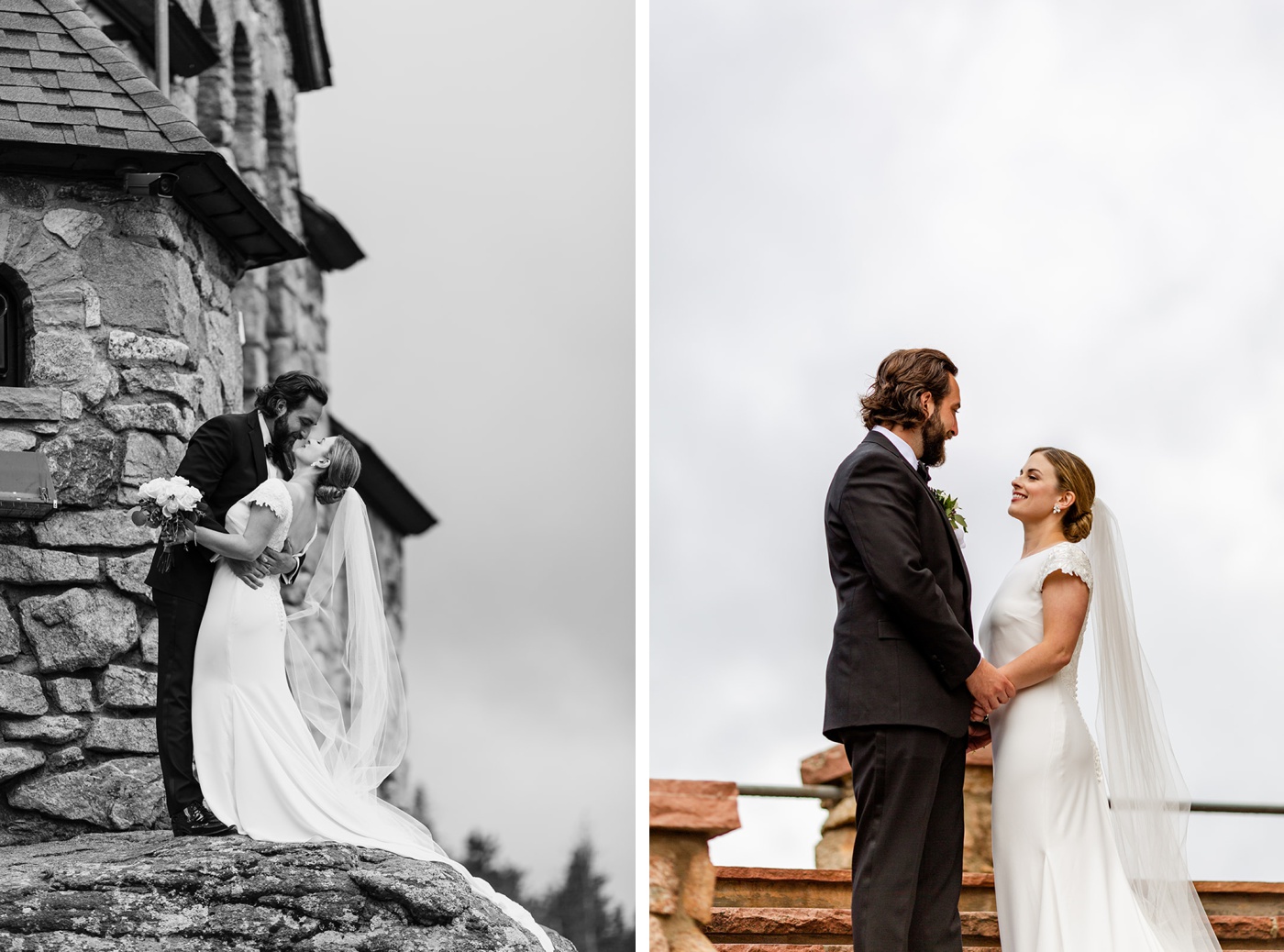 Bride and groom portraits at Saint Catherine’s Chapel on the Rock 