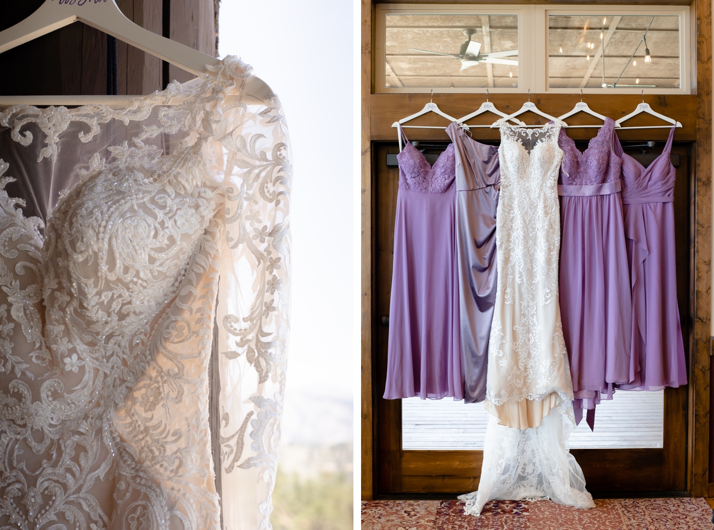 Purple and lavender chiffon bridesmaids dresses