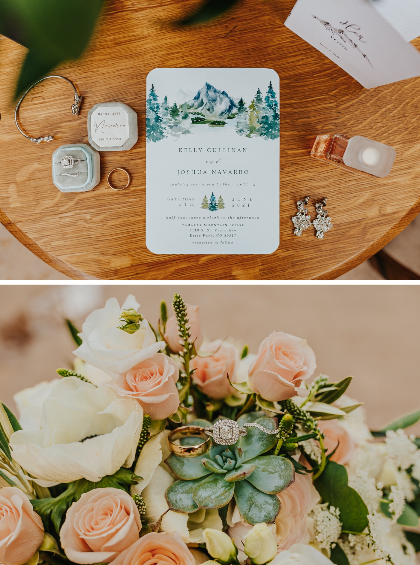 Watercolor mountain wedding invitations