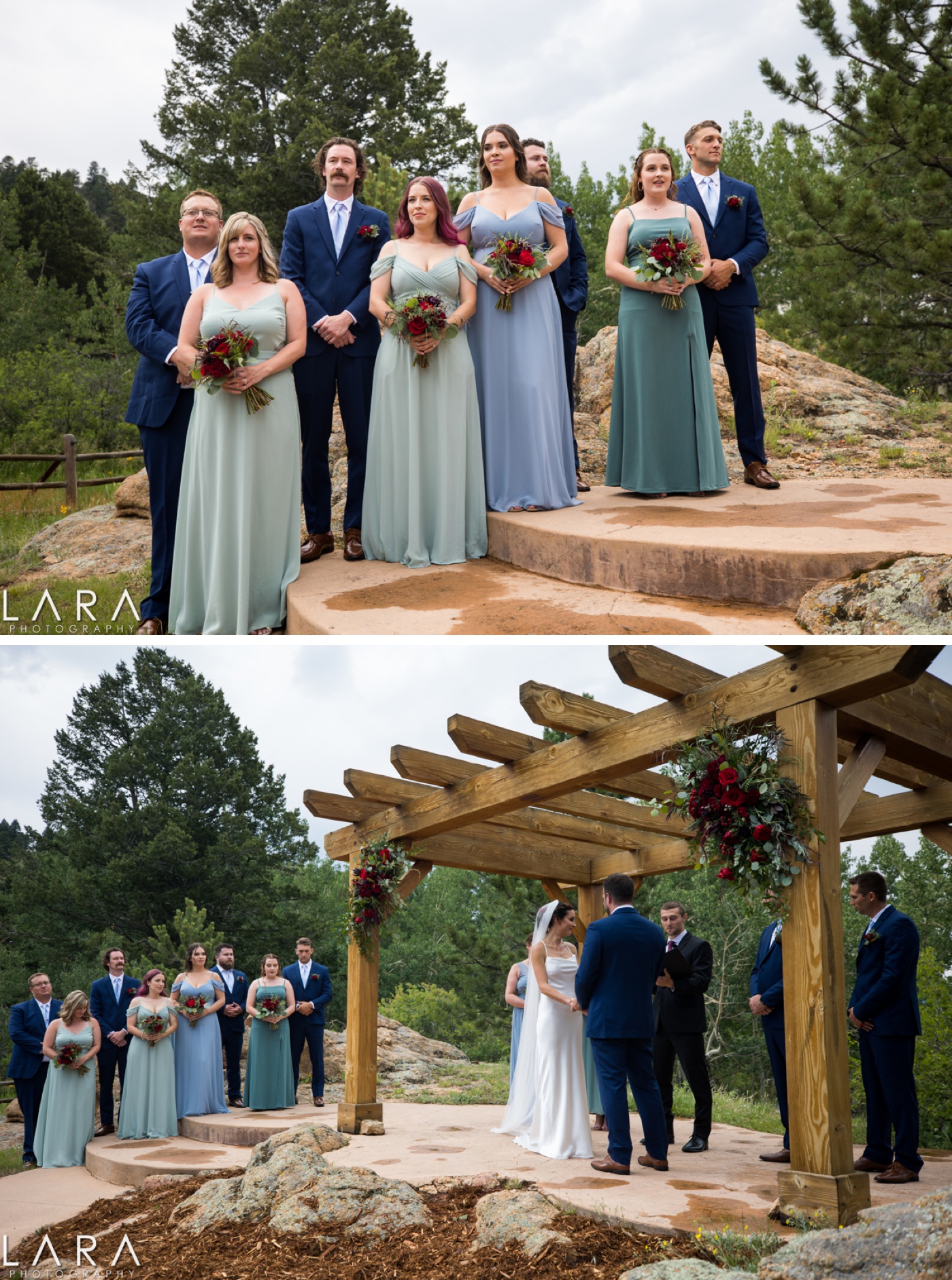 Rustic outdoor wedding ceremony at Taharaa Mountain Lodge, Rustic Wedding in July