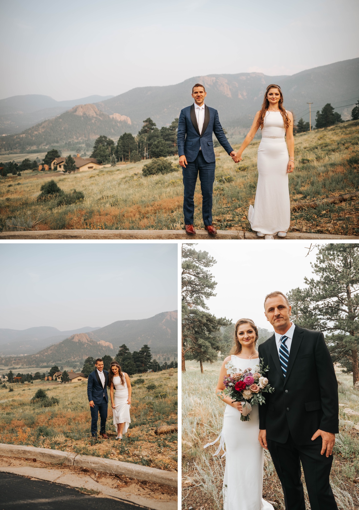 Bride and groom portraits in the Mountains,  intimate wedding in estes park, estes park co wedding